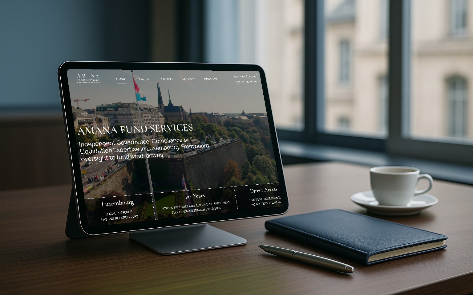 Site amana.lu sur iPad, Amana Fund Services Luxembourg