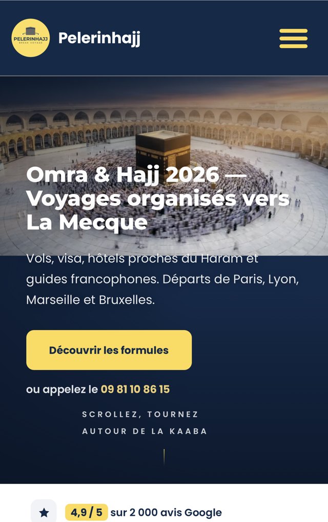 Page d'accueil Pelerinhajj sur mobile