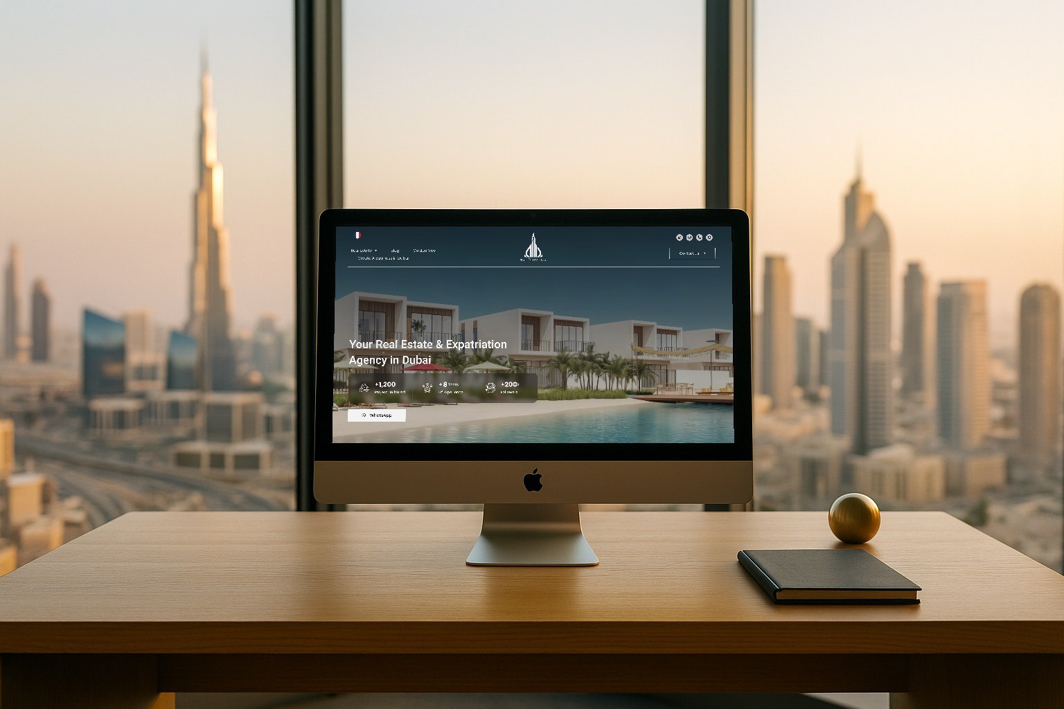 Site the-dubai-life.com sur iMac, vue sur la skyline de Dubai